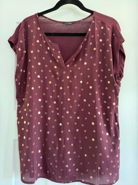 Papermoon Maroon Dot-Print V-Neck Top